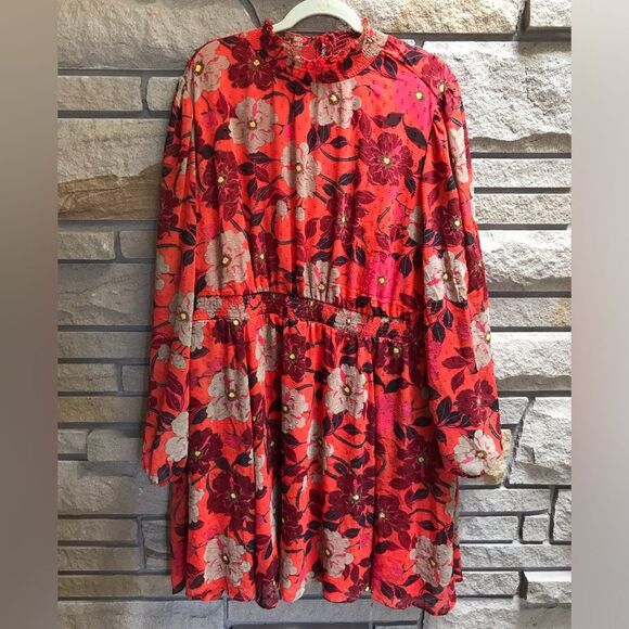 Torrid Mini Clip Dot Blouson Sleeve Dress Orange Floral Print 3x - Picture 4 of 15